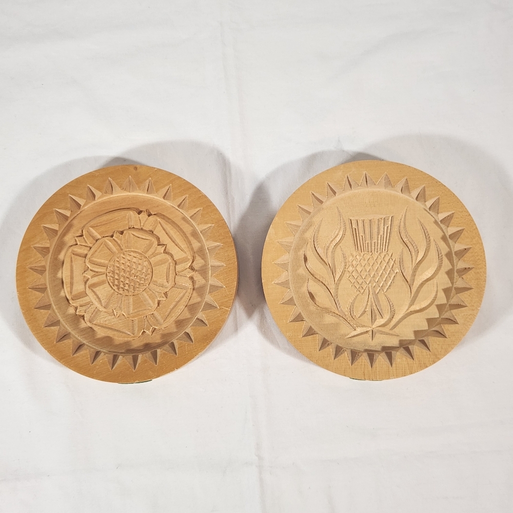 Scottish Wooden Carved Cookie Moulds Set Of 2